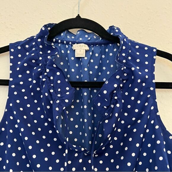 J. Crew Polka Dot Tie Ruffle Sleeveless Top Blue Size 2 - Picture 3 of 6